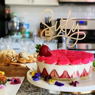 a cake with strawberries on top