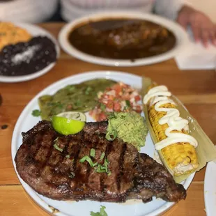 Rib eye steak with nopales &amp; corn