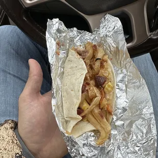 Bacon, Egg, bean, cheese, &amp; "potatoes"