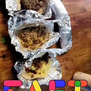 2 bacon, egg and cheese and a chorizo and egg