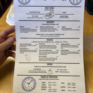Menu with hours of operation