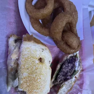 Onion rings, 1/2 of the Italian burger + 1/2 of the Marcie Melt!