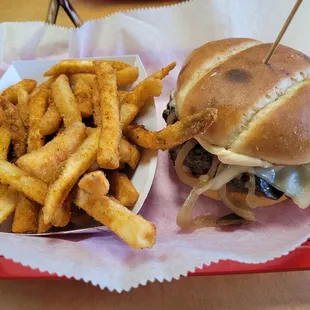 Swiss burger with fries