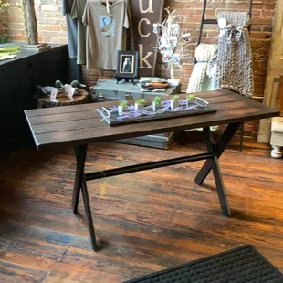 24" x 60" Solid Oak-top, welded X base farm table