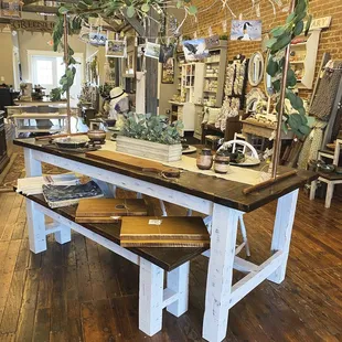 Heavy post leg 7' farm table with matching bench