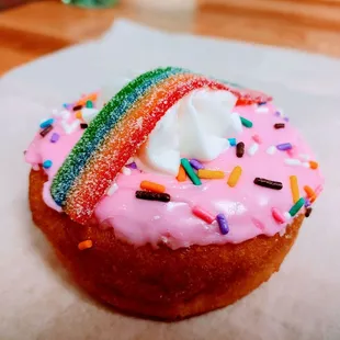 Rainbow topped cake donut