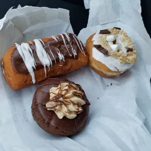 Chocolate Long John, Smores Donut, Buckeye Donut