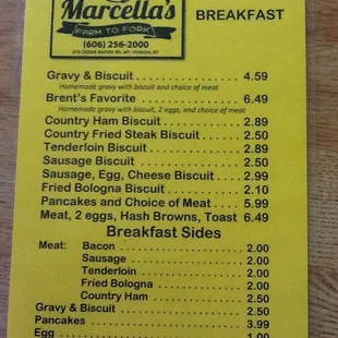 The breakfast menu