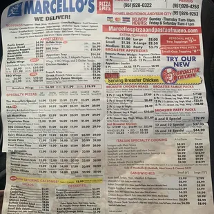 Menu as of September 2021