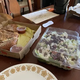 Mushroom calzone and Greek salad