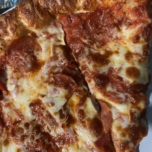 Extra cheese and pepperoni WELL DONE