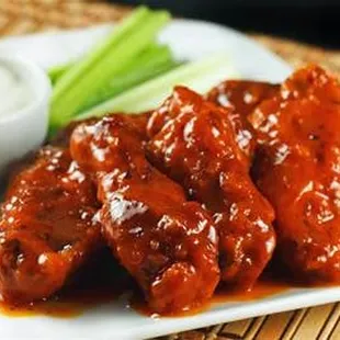 WINGS (10)  $7.95
hot, medium, mild, cajun, teriyaki, BBQ, honey BBQ OR honey hot
