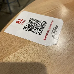 Menu and ordering QR code