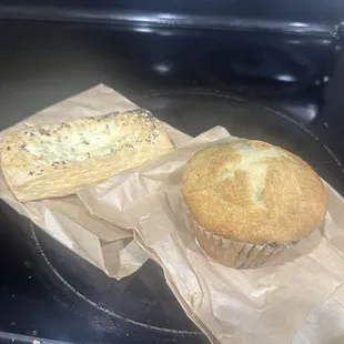 Everything croissant and blueberry muffin