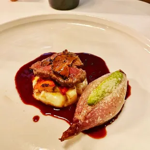 Layers of Prime Day Aged Fillet, Maine lobster and Black Truffle