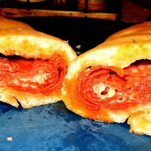 Specialty bread filled with pepperoni and cheese