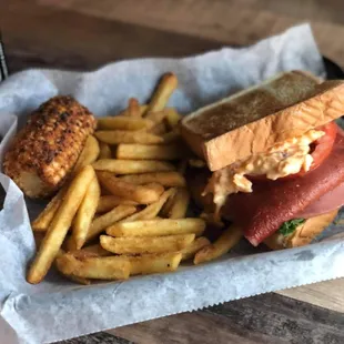 Fried bologna pimento cheese sandwich