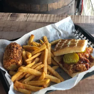 Hot Nashville Chicken and waffle sandwich