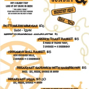 Breakfast menu