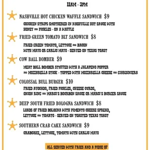 Lunch Sandwich menu!
