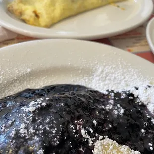 Mixed berry cheese blintz and spinach mushroom and cheese omelet!