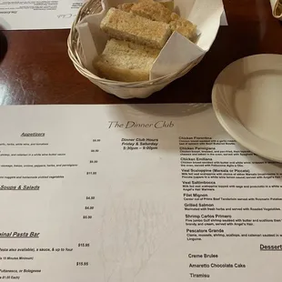 Menu and bread