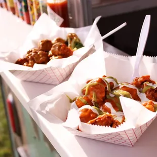two baskets of food on a table