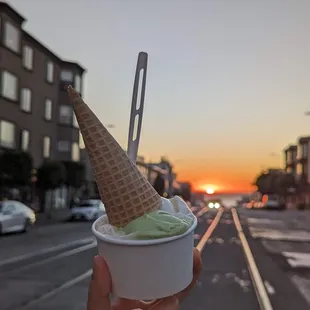 Medium in a cup with a cone ($8.05). 3 Flavors: pandan, mangosteen, coconut.