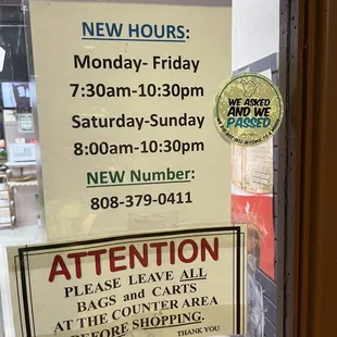 Hours / business phone number