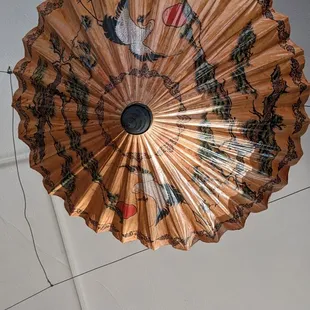 an umbrella hanging from the ceiling