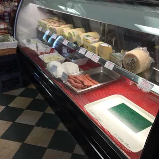 a display of cheeses