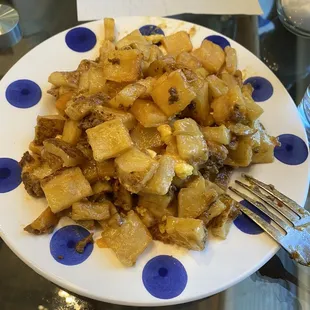 The potatoes I fished out of 1/2 the breakfast special burrito.  Yes, there are twice this many potatoes in the whole thing!