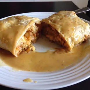 Smothered breakfast burrito with chorizo