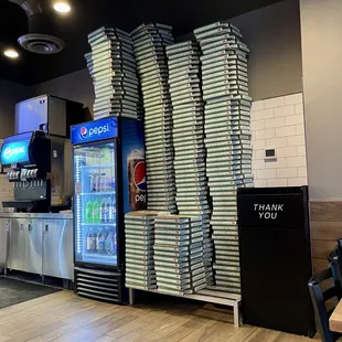 Stack-o-boxes ready for your pizza order