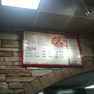 Pizza menu