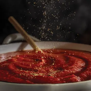 a bowl of tomato soup