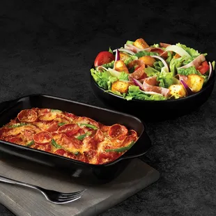 a pizza and a salad