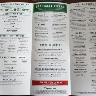 a menu for a special pizza