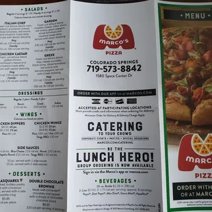 the menu for the restaurant