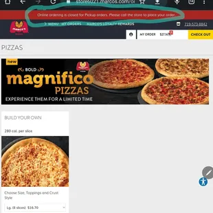 the menu for the pizza