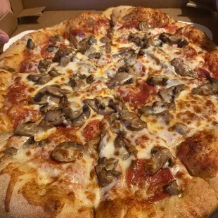 Build your own mushroom and pepperoni extra cheese large pizza YUMMM