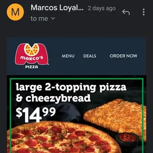 What I ordered, two toppings and cheese on the pizza.