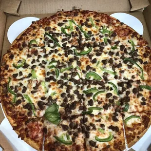 Thin crust large beef and capsicum