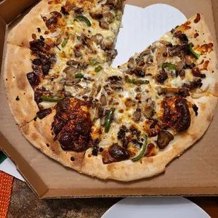 (Ignore the missing slices I was hungry) but note the two slices that didn't have any toppings and no cheese or sauce and burnt