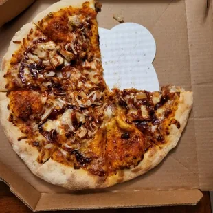 (Ignore the missing slices I was hungry) but note the two slices that didn't have any toppings and no cheese or sauce