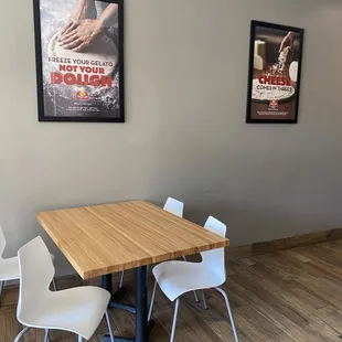 a table and chairs in a restaurant
