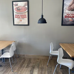 tables and chairs in a restaurant