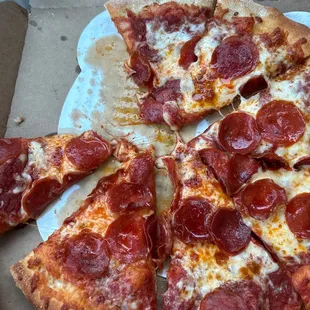 a pepperoni pizza in a box