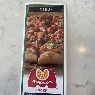 a menu for a pizza