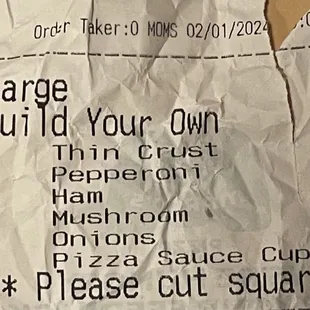 Order receipt